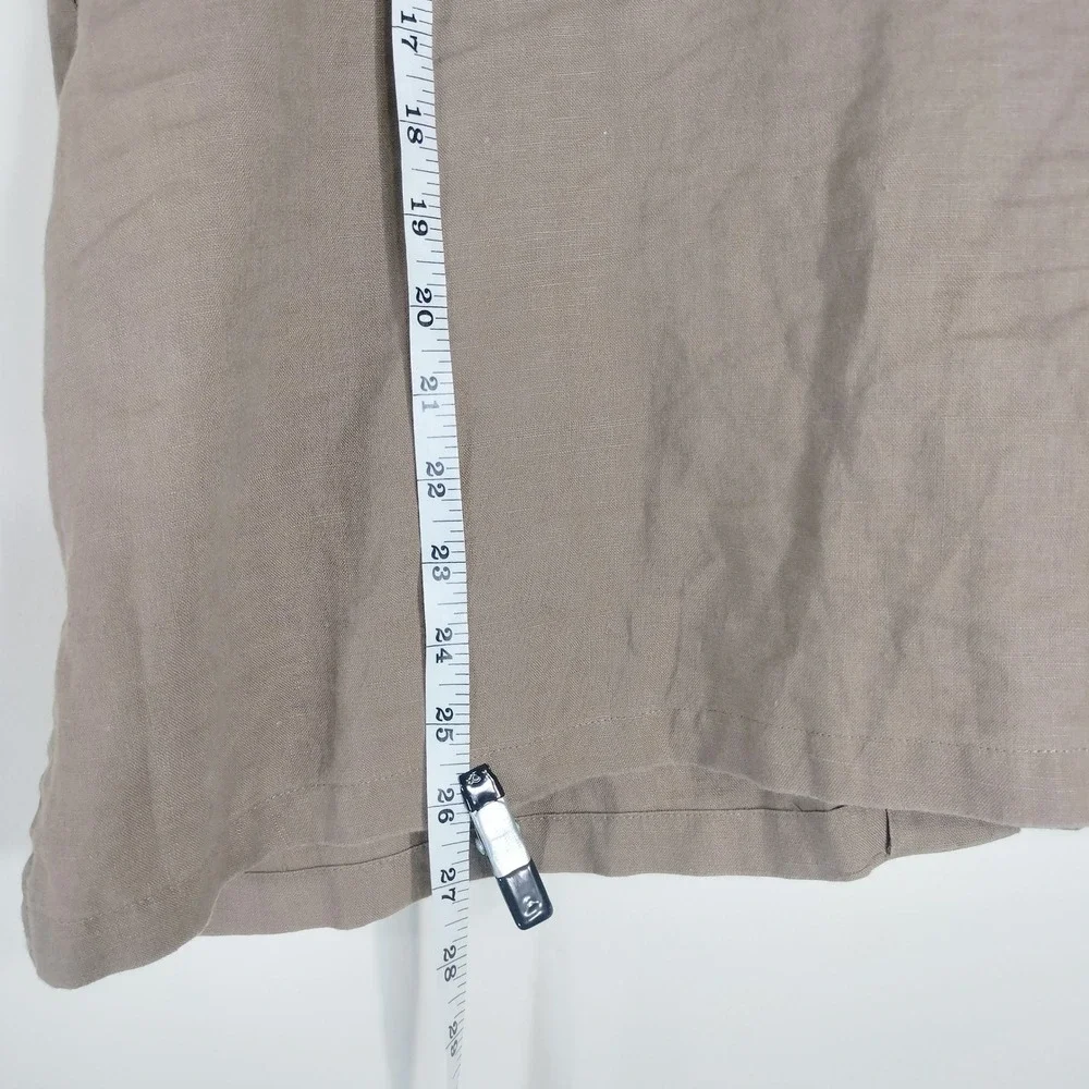 Josephine Chaus Brown Button Down; Linen, Short Sleeve, Casual